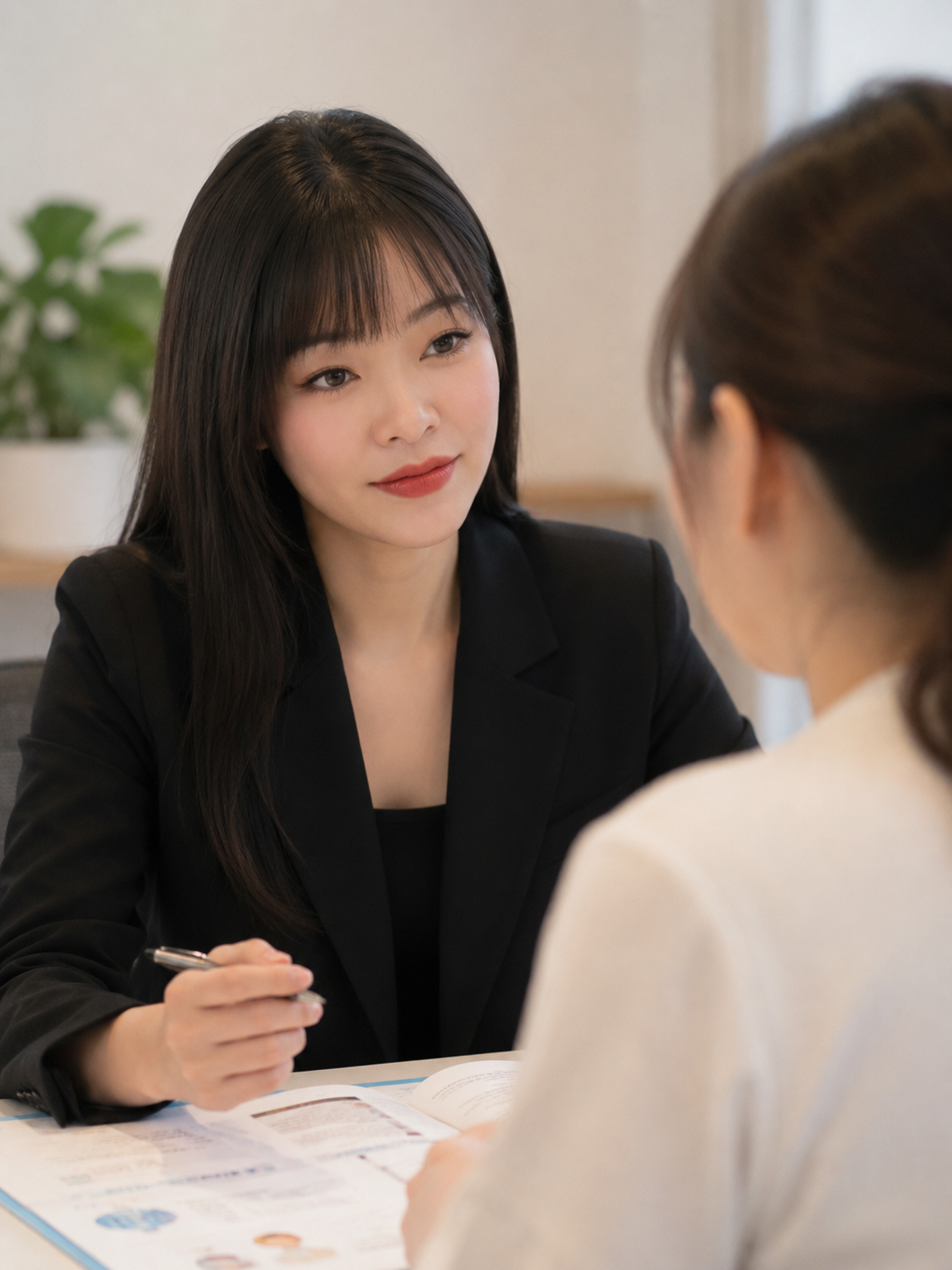 Patricia in conversation with a client